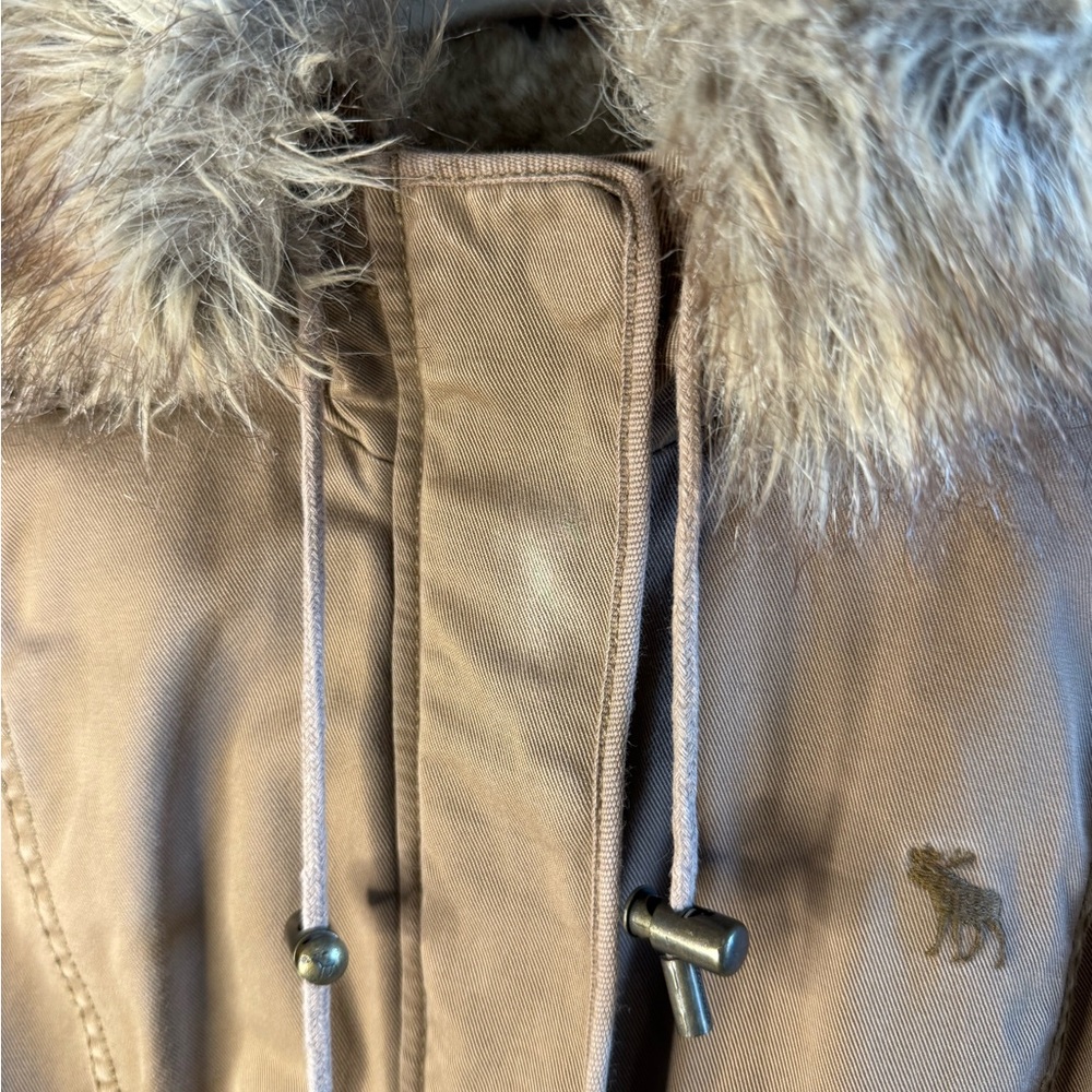 Vintage Y2K Abercrombie & Fitch 2000s Faux Fur Lined Hooded Bomber Jacket Medium - Picture 11 of 16